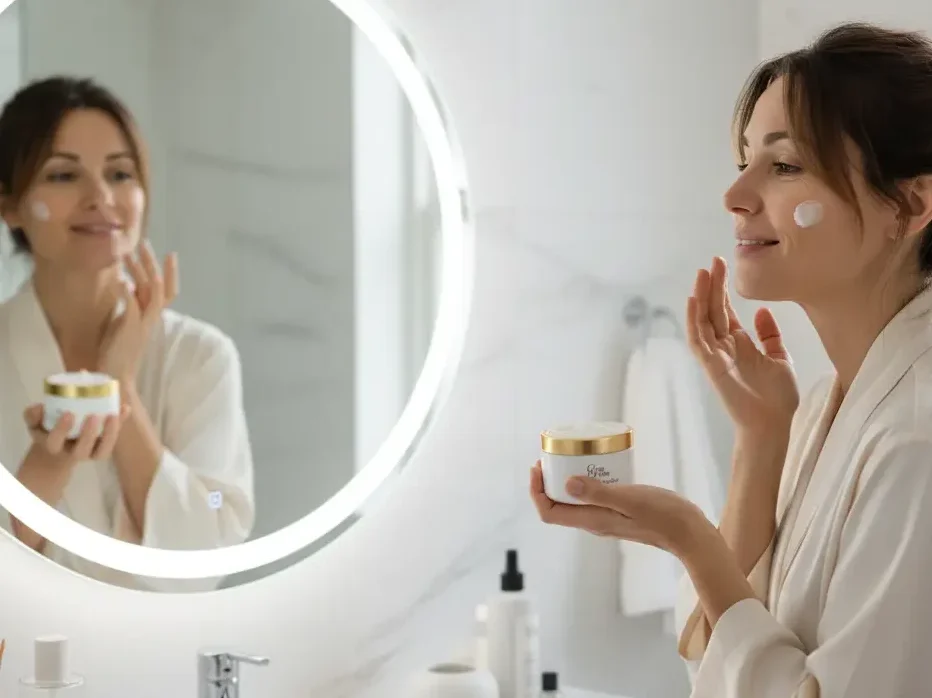 soins hydratant, crème nourrissante +soin +hydratant +ultra-nourrissant "soin hydratant ultra-nourrissant" +peau +seche "peau seche" femme appliquant une crème velour karité